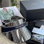 Dior Luxury Dark Patterned Sun Visor with Embossed Logo Strap Cap Hat - High-End Fashion Accessory #75718