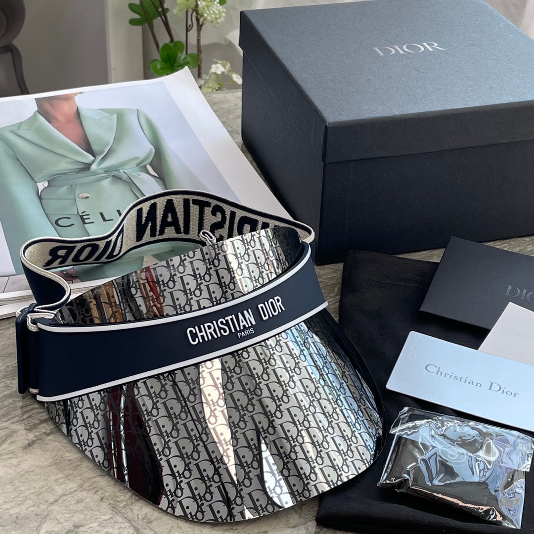 Dior Luxury Dark Patterned Sun Visor with Embossed Logo Strap Cap Hat - High-End Fashion Accessory #75718