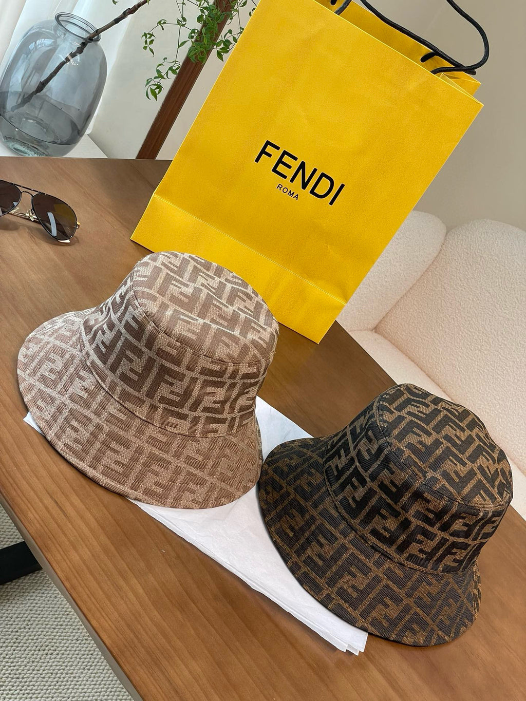 Fendi Women's Solid Colour Monogrammed Satin Fabric Fisherman's Hat Cap #76877