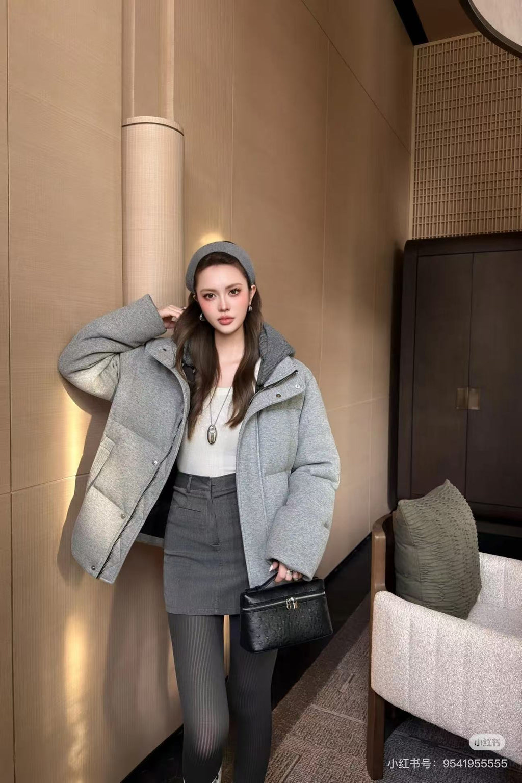 Loro Piana Women's Autumn And Winter Wool Cashmere Goose Down Jacket Soft And Comfortable Removable Hat Zipper Long Sleeve Hooded Jacket Ngvp #2649