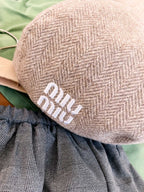 MiuMiu Women's Solid Color V-Pattern Wool Fabric Beret Cap Hat #74532