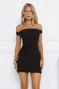 She's That Girl Off Shoulder Lace Mesh Mini Dress Black