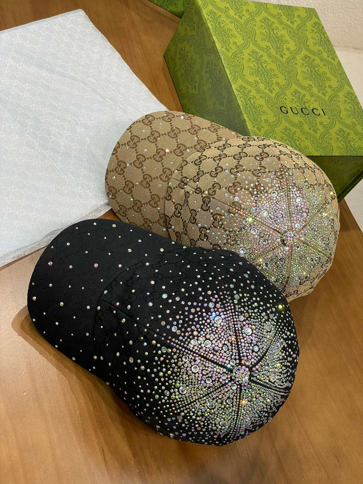 Gucci Women's Unisex Fashion Casual Classic GG Monogram Fabric Diamond-Studded Baseball Cap Duckbill Hat  Accessories  #78723