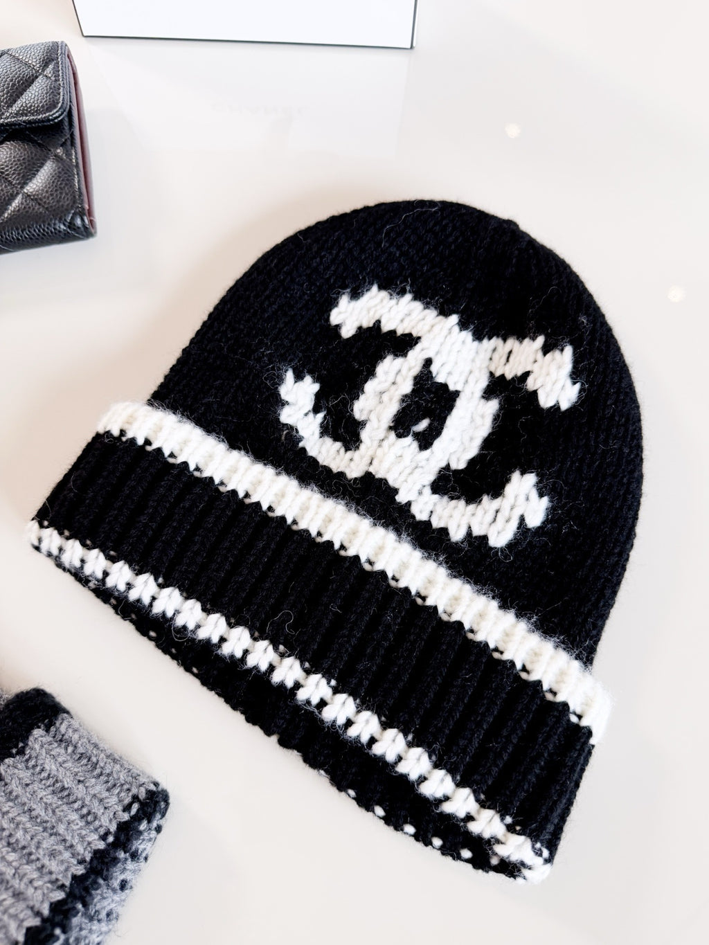 Chanel CC Colorblock Knitted Rib Cold Hat #390620