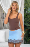 Pippa Blue Satin Lace Trim Mini Skirt