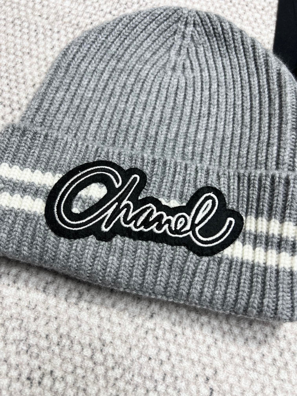 Chanel Women's Winter Graffiti Pattern Letter Print Solid Color Wool Hat Scarf Cap #73621