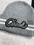 Chanel Women's Winter Graffiti Pattern Letter Print Solid Color Wool Hat Scarf Cap #73621