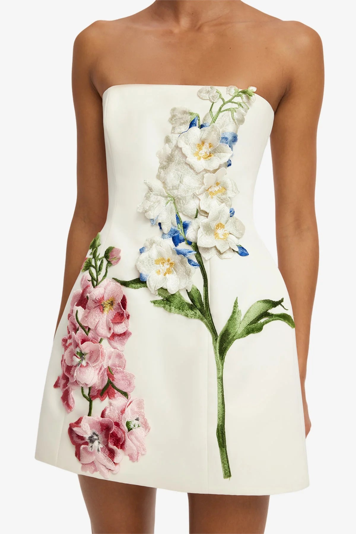 Roselle Embroidered Bustier Mini Dress - Snapdragon Print in Snow