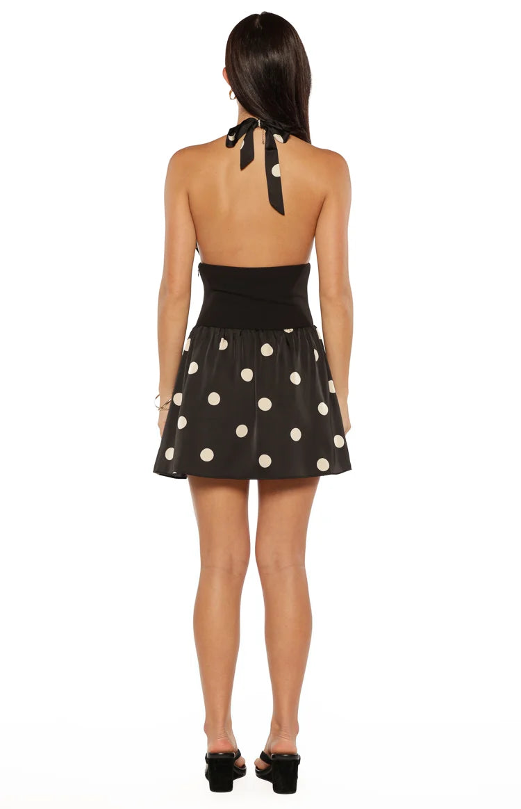 Lilia Black Polka Dot Halter Neck Mini Dress