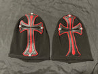 Chrome Hearts Men's Black and Red Cross Patchwork Leatherface Photo Hooded Hat Cap #72853