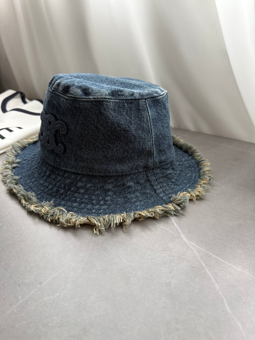 Chanel Women's Solid Colour Washed Denim Fringed Raw Edge Fisherman's Hat Cap #76781