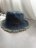 Chanel Women's Solid Colour Washed Denim Fringed Raw Edge Fisherman's Hat Cap #76781