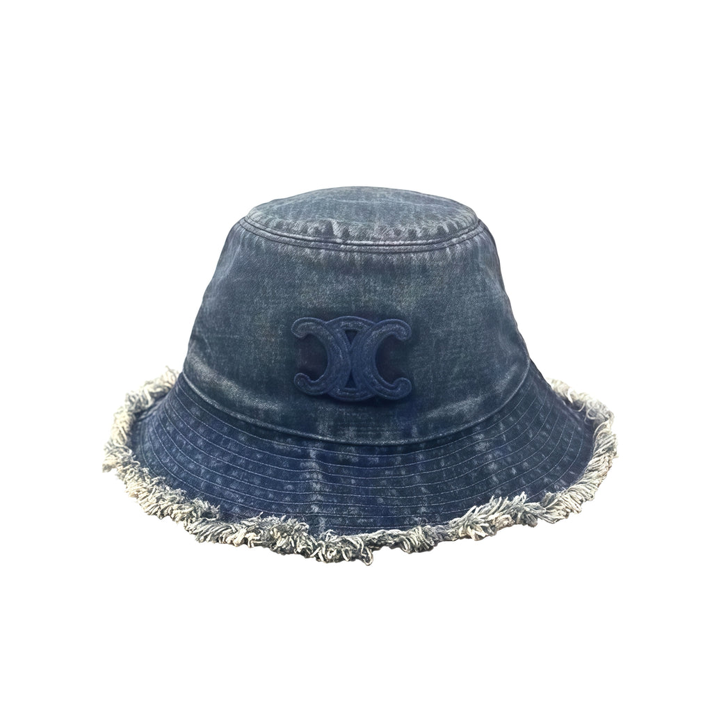 Chanel Women's Solid Colour Washed Denim Fringed Raw Edge Fisherman's Hat Cap #76781