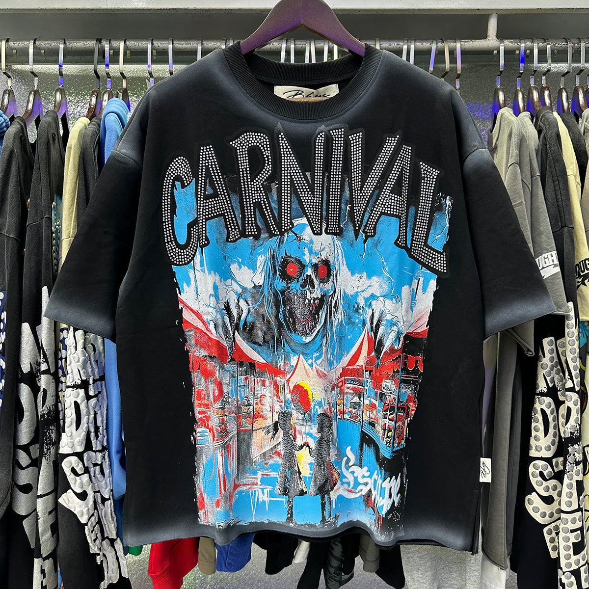 Bkys Carnival Skull Rhinestone Graphic Tee