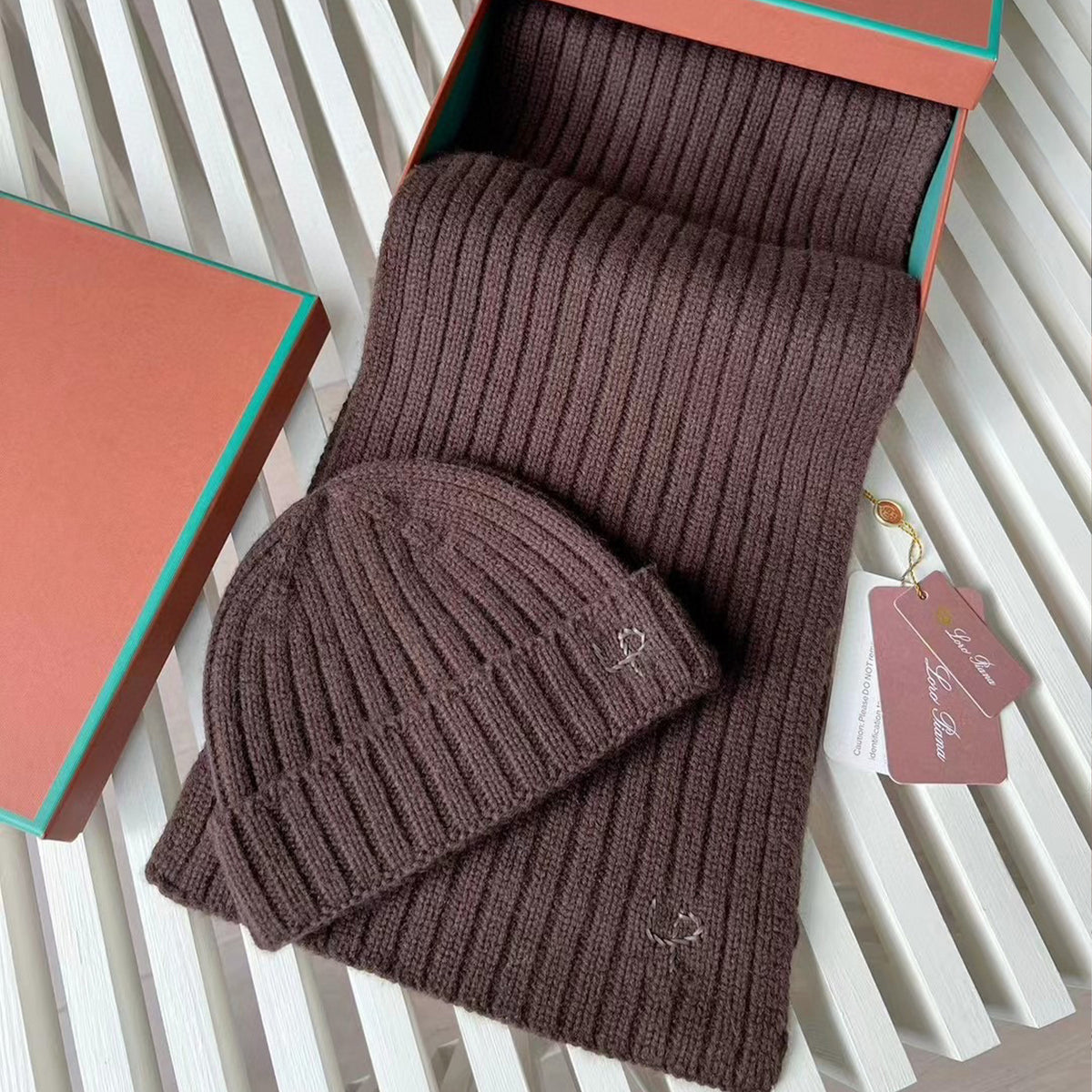 Loro Piana Cashmere Knit Hat Scarf Set #6664