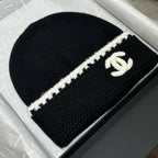 Chanel Women's Classic Black And White LOGO Wool Scarf Cold Hat #328249