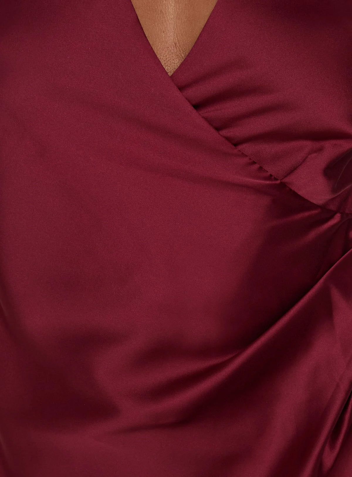 Landree Wrap Halter Satin Mini Dress Burgundy