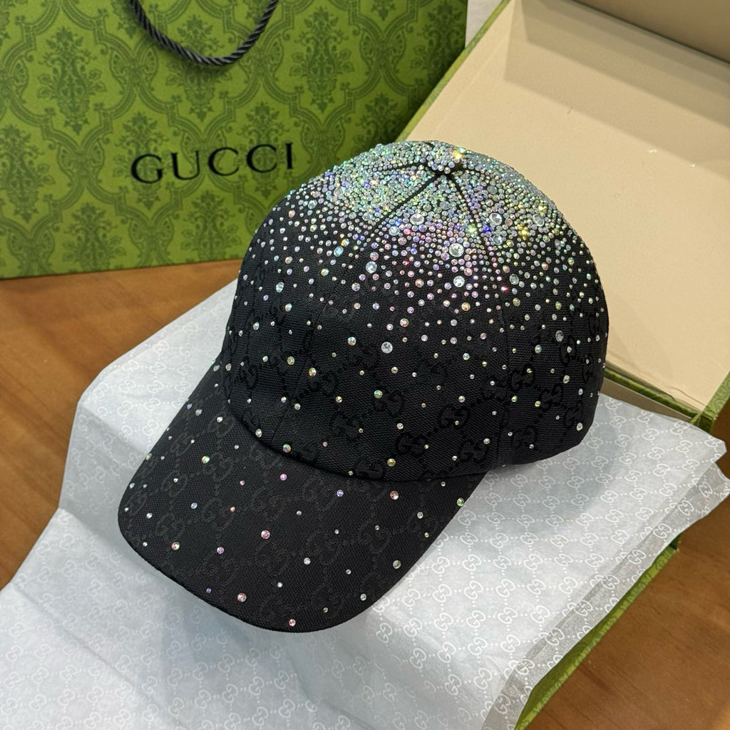 Gucci Women's Unisex Fashion Casual Classic GG Monogram Fabric Diamond-Studded Baseball Cap Duckbill Hat  Accessories  #78723