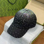 Gucci Women's Unisex Fashion Casual Classic GG Monogram Fabric Diamond-Studded Baseball Cap Duckbill Hat  Accessories  #78723