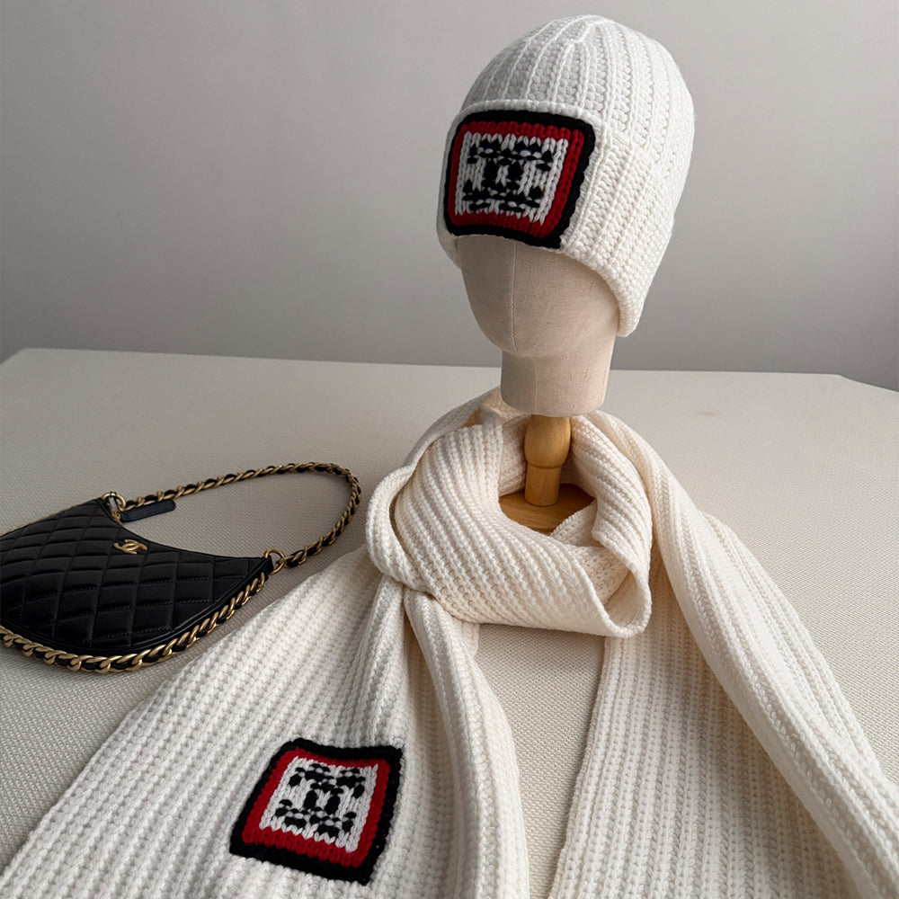 Chanel CC Knitted Cashmere Cold Hat Scarf #395030