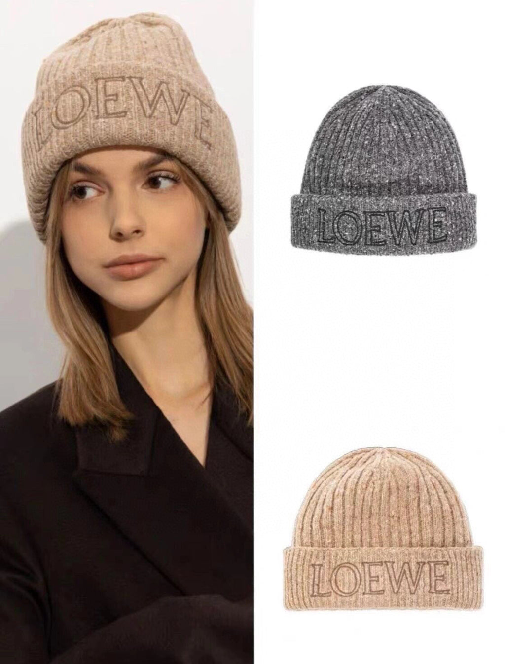 Loewe Men's and Women's Logo Letter Embroidered Ribbed Knit Fleece Cap Hat #97697