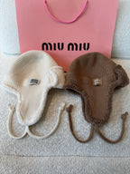 MiuMiu Camel Brown Wool Cashmere And Shearling Trapper Hat #335646