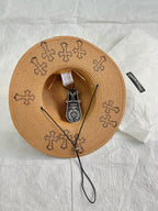 Chrome Hearts Men's And Women's Plain Colored Straw Hat With Cross Leather Logo Cap #77796