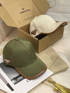 Prada Men's Metal Triangle Label Logo Solid Color Nylon Patchwork Leather Baseball Cap Hat #75923