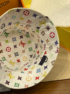 Louis Vuitton Men's And Women's Colorful Letters Embroidered Printed Cotton Reversible Fisherman's Hat Cap #75642