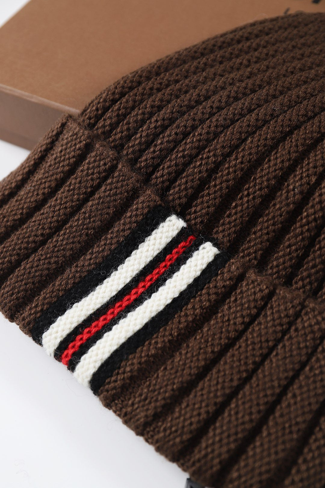 Burberry Men's and Women's Brown and Black Contrast Wool Knitted Hat #333385