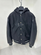 Givenchy Leather Wool Long Sleeve Hooded Zip Split Hat Jacket #1432