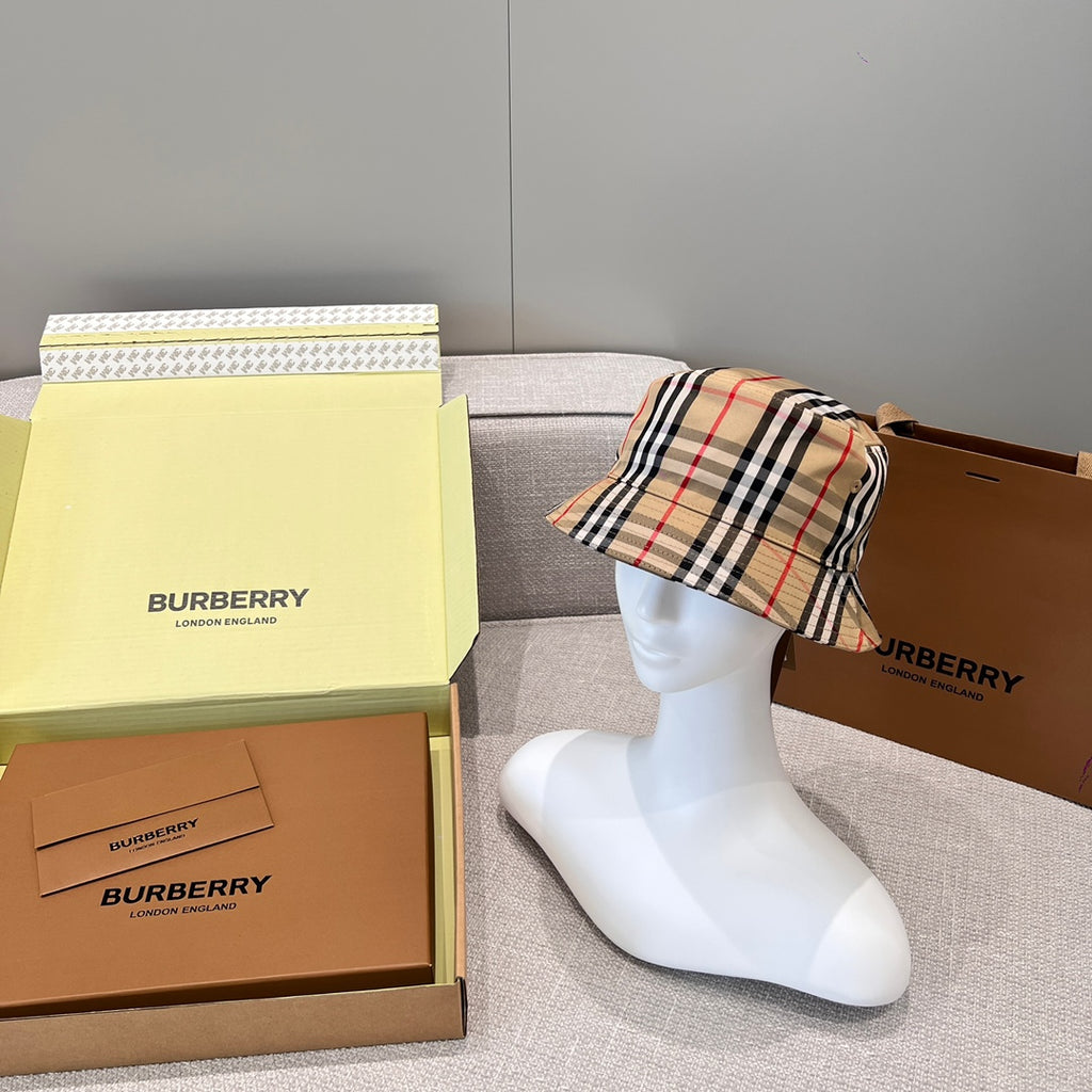 Burberry Men's And Women's Plaid Printed Cotton Fisherman's Hat Cap #77676