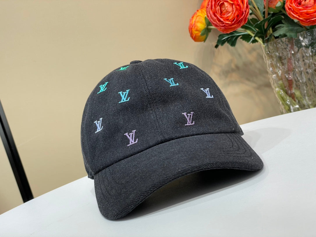 Louis Vuitton LV Blason Shading Denim Men's and Women's Colorful Embroidered Logo Printed Solid Color Cotton Baseball Cap Hat #77451