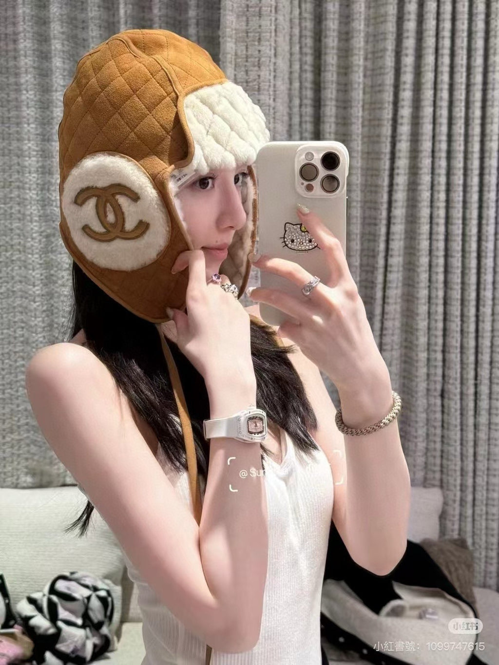 Chanel Men's and Women's Autumn and Winter Solid Color Sheep Leather Padded Cap Ears Hat #74597