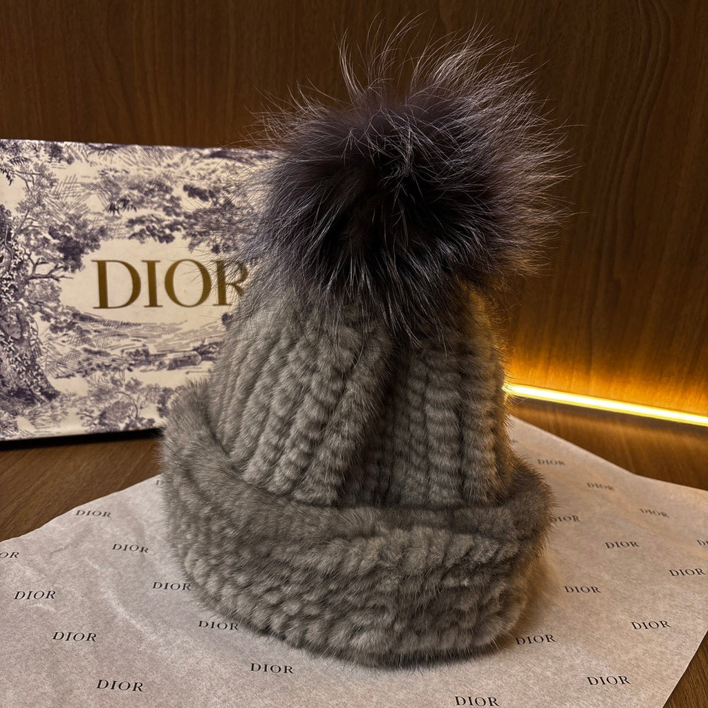 Dior Mink Knitted Patchwork Fur Ball Fur Hat #334275