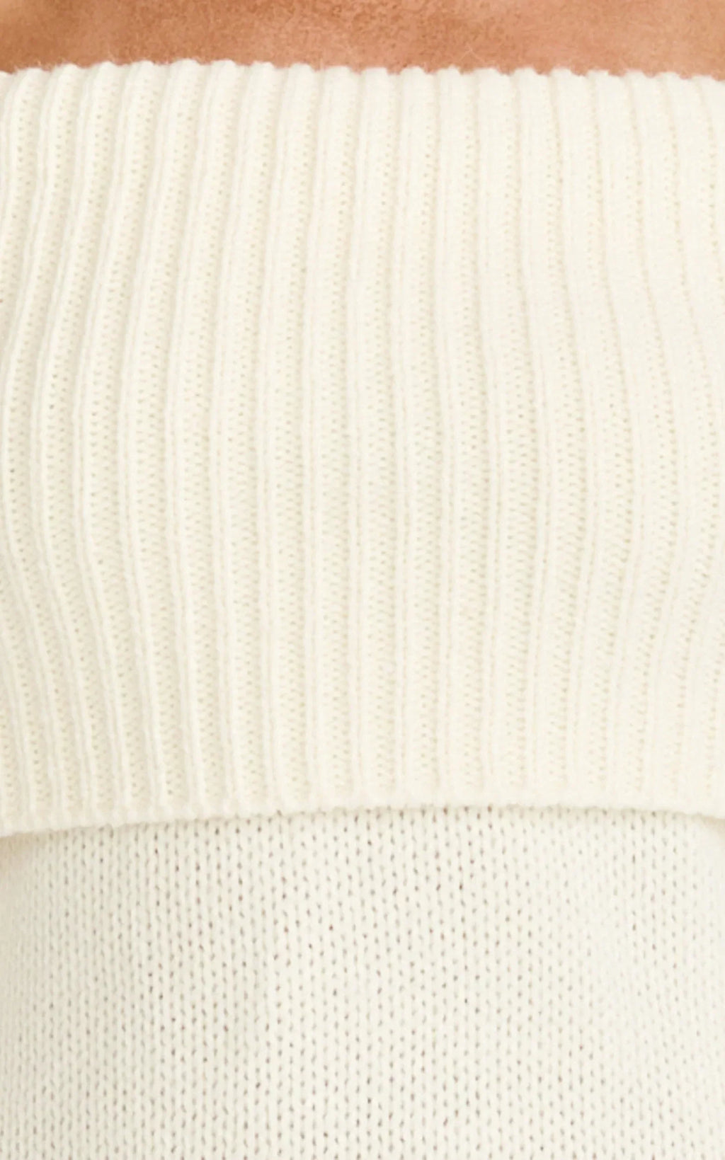 Erin Mini Dress - Cable Knit Off Shoulder Long Sleeve Dress in Cream