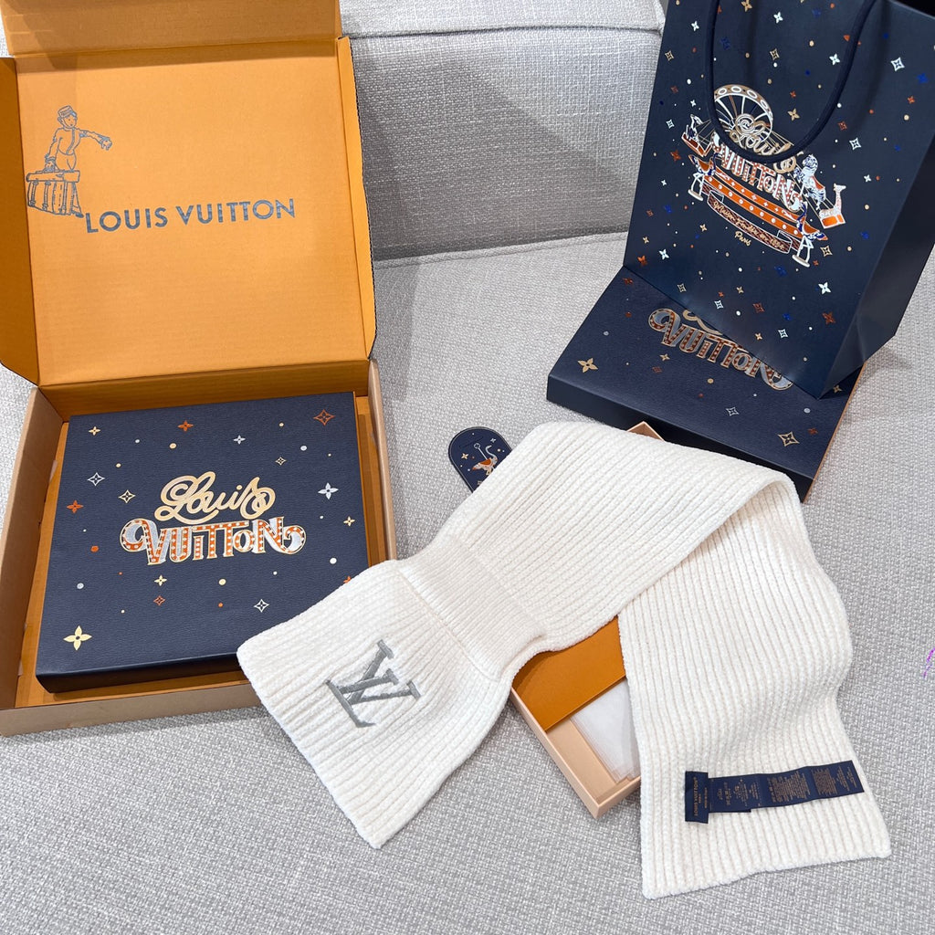 Louis Vuitton Men's and Women's Autumn and Winter Solid Color Embroidery Logo Printed Wool Knit Hat Cap Scarf #75639