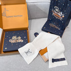 Louis Vuitton Men's and Women's Autumn and Winter Solid Color Embroidery Logo Printed Wool Knit Hat Cap Scarf #75639