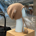 MiuMiu Women's Solid Color Logo Design Cashmere Knit Pom Pom Hat Woolen Gloves #75169