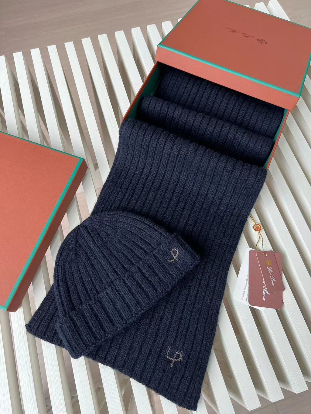 Loro Piana Cashmere Knit Hat Scarf Set #6664