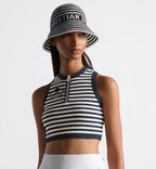 Dior Dioriviera D-Tulipe Women's Black and White Striped Embroidered Letter Printed Cotton Fisherman's Hat Cap #72552