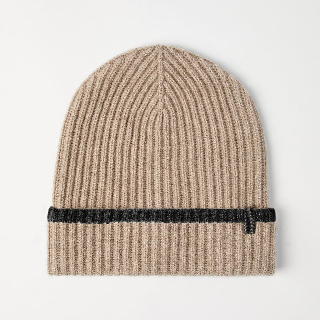 Brunello Cucinelli Women's Fall/Winter Striped Solid Color Cashmere English Rib Knit Beanie With Monili Casual Hat Cap Ngvp #2524