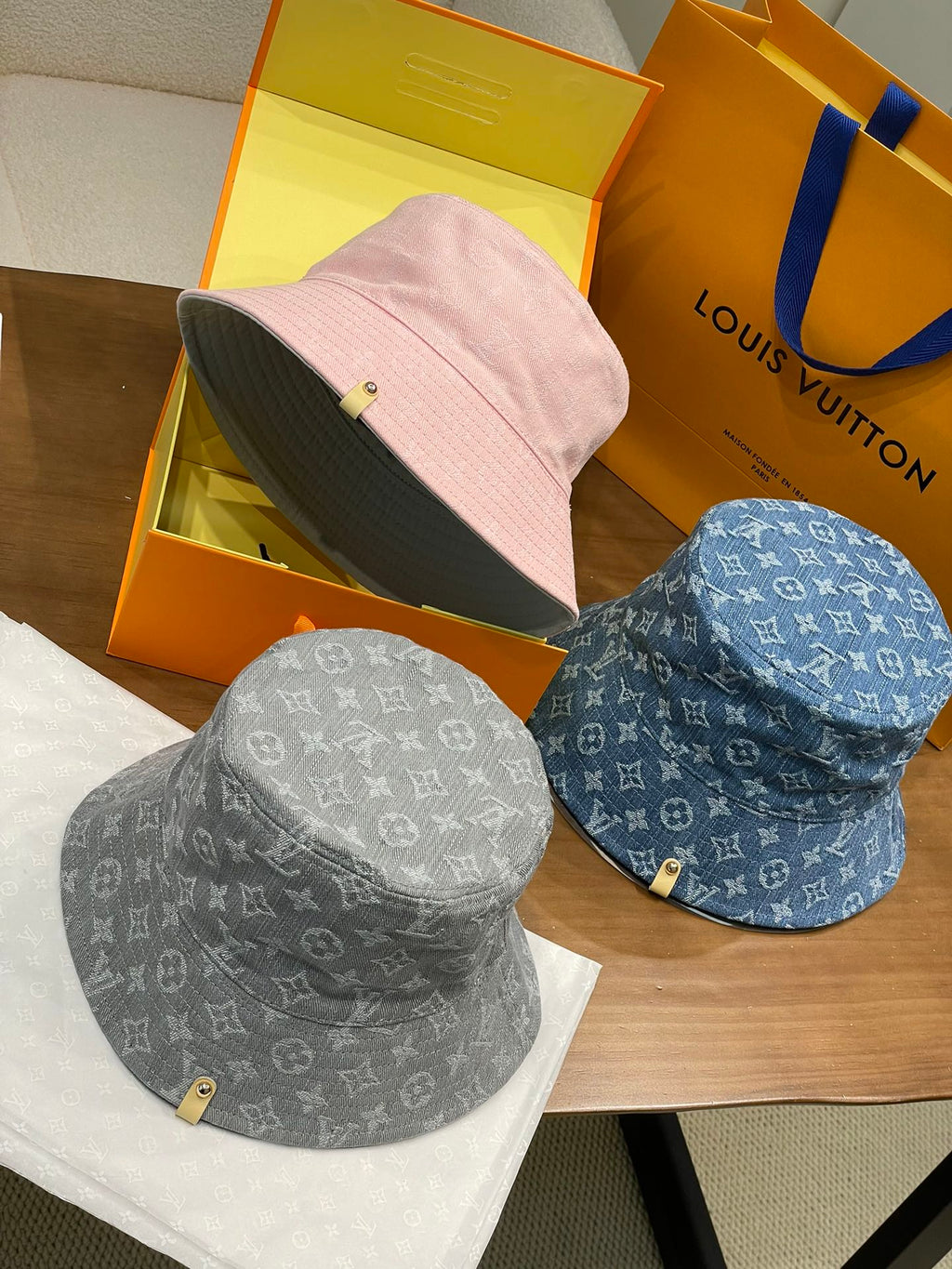 Nautical Louis Vuitton Men's and Women's Solid Colour Letter Printed Denim Fisherman's Hat Baseball Cap #76888
