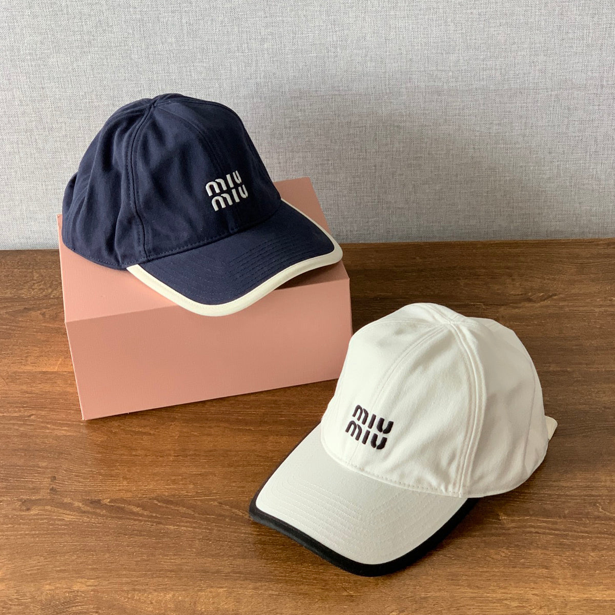 MiuMiu Men's and Women's Colorblocking Embroidered Lettered Duck Hat Cap #76438