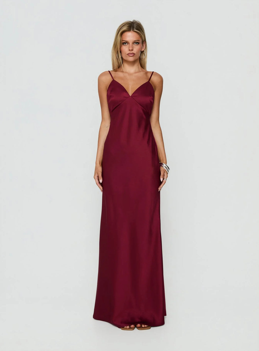 Flip A Switch Satin Lace Slip Maxi Dress Burgundy