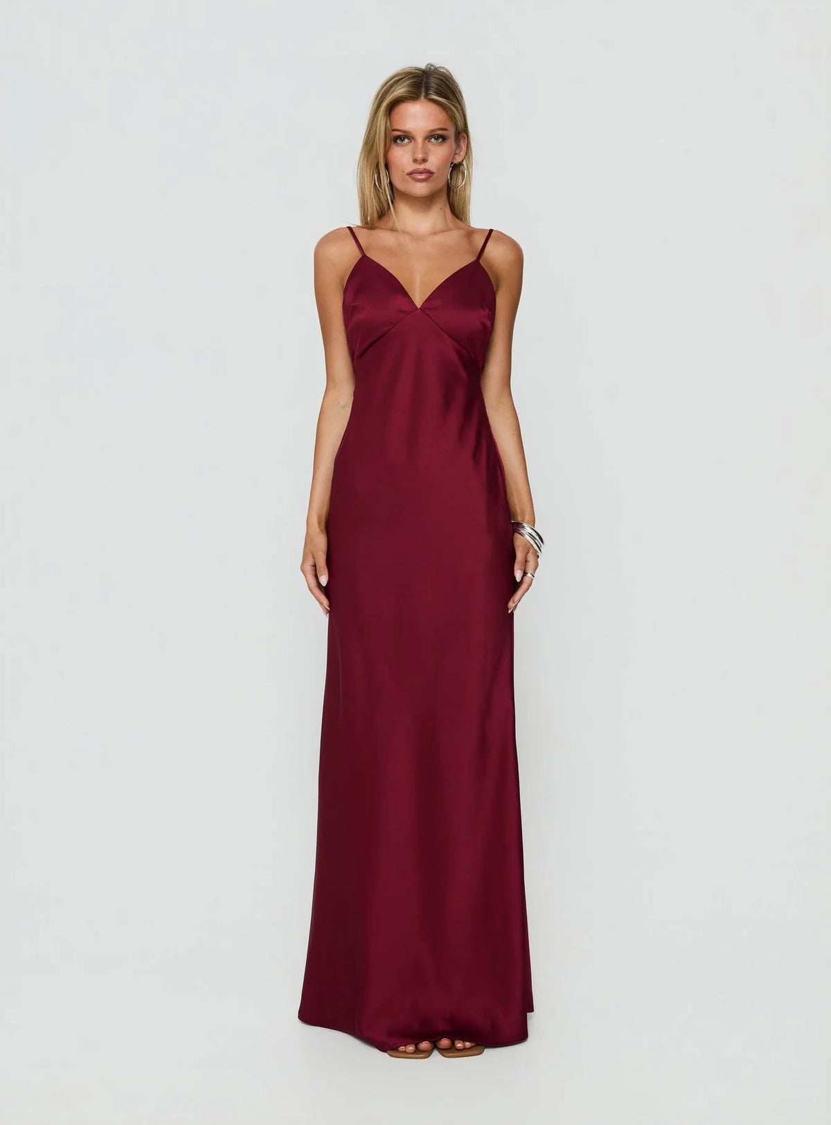 Flip A Switch Satin Lace Slip Maxi Dress Burgundy