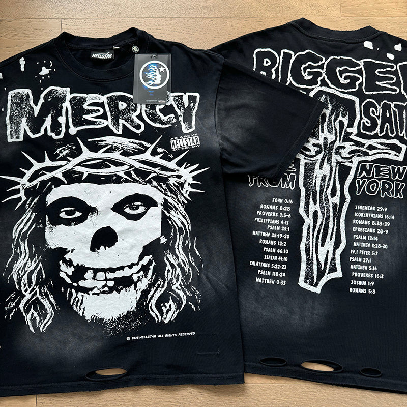 Hellstar Black Mercy Skull Distressed Tee