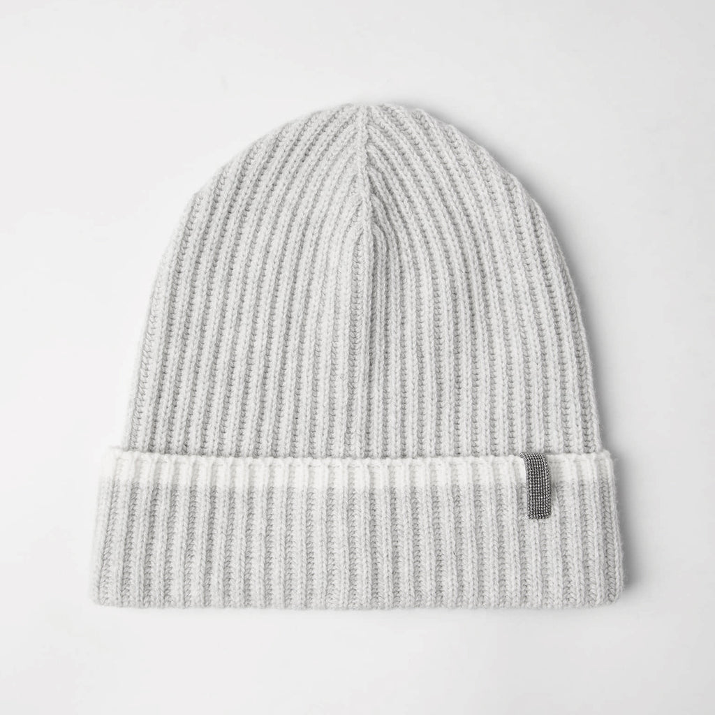 Brunello Cucinelli Women's Fall/Winter Striped Solid Color Cashmere English Rib Knit Beanie With Monili Casual Hat Cap Ngvp #2524