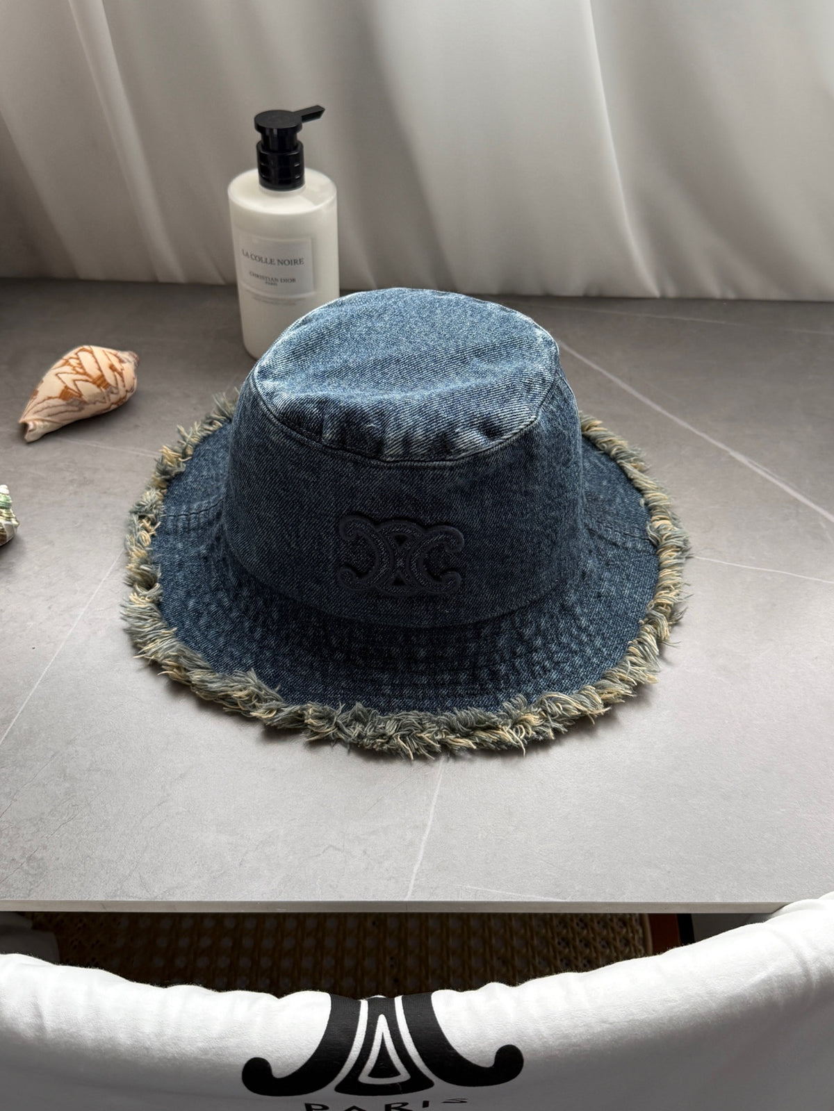 Chanel Women's Solid Colour Washed Denim Fringed Raw Edge Fisherman's Hat Cap #76781