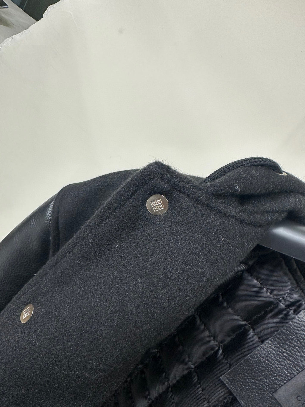 Givenchy Leather Wool Long Sleeve Hooded Zip Split Hat Jacket #1432